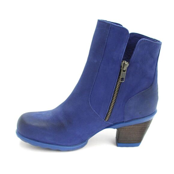 John Fluevog Hopefuls Rosy Royal Blu Buffed Toe 2.25" Heel Leather Booties SZ 6 - Picture 9 of 9